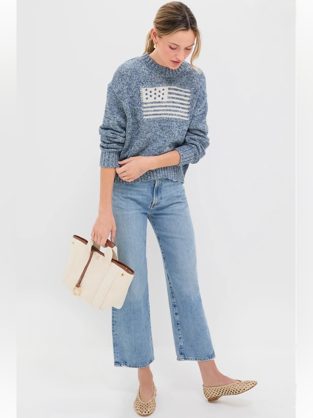 TUCKERNUCK Marled Blue Cotton Americana Flag Sweater - Picture 2 of 15